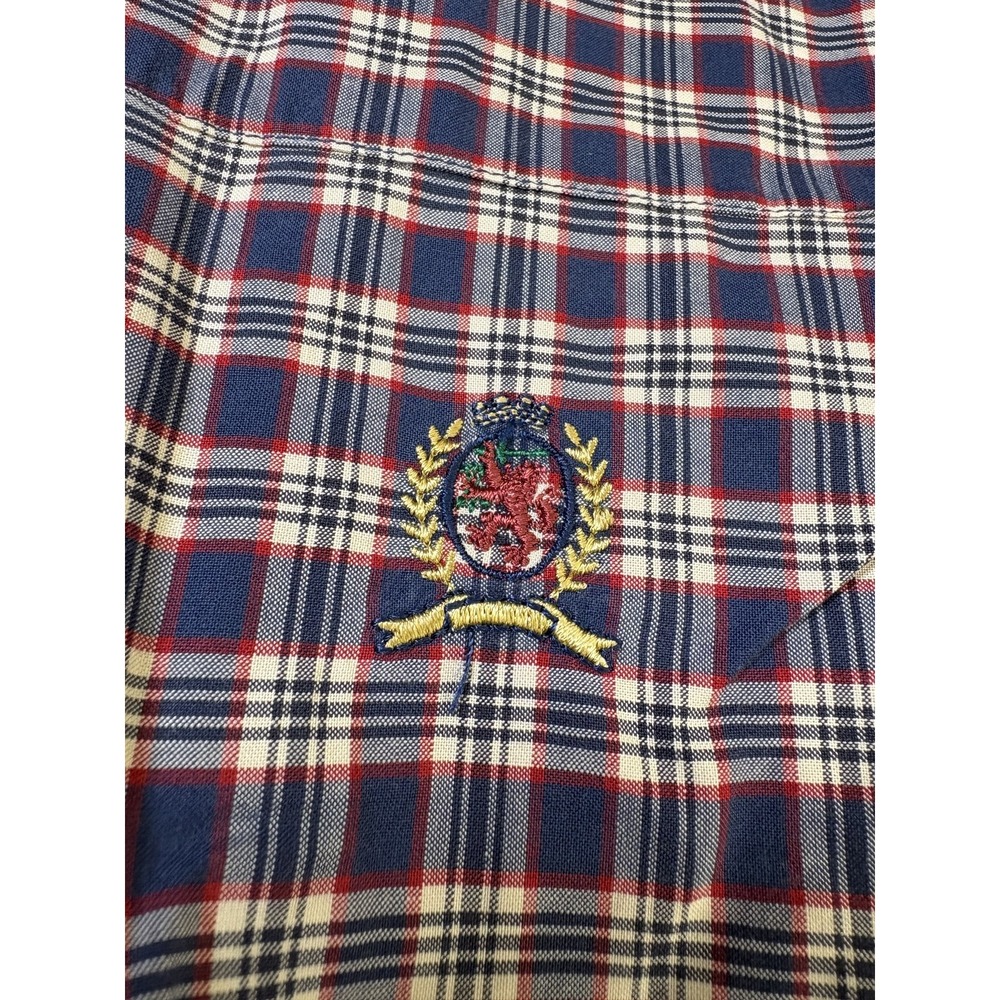 Mens Tommy Hilfiger dress shirt, checkered plaid, size Medium blue/red - Picture 2 of 6